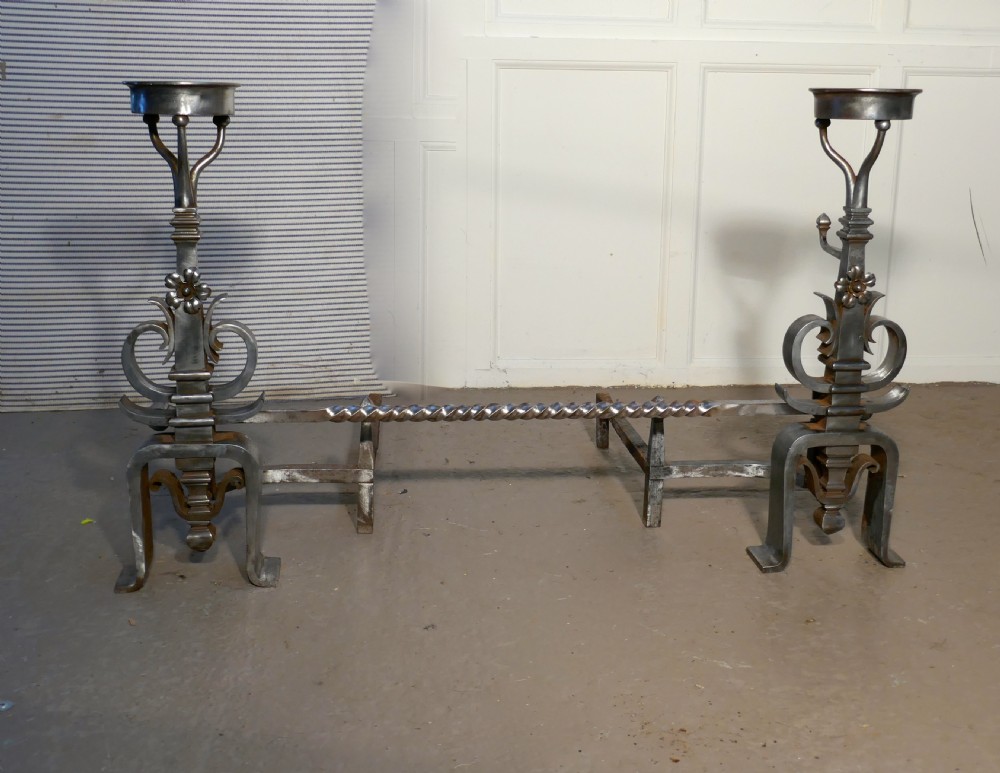 Large Pair of 19th Century French Iron Andirons or Fire Dogs View X