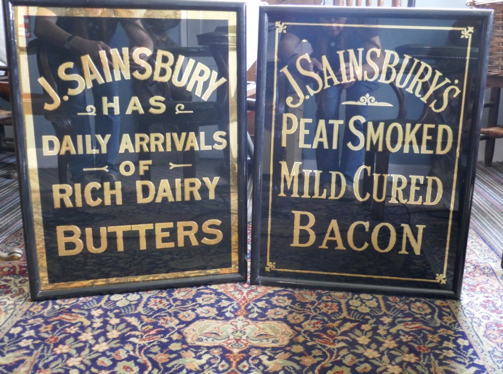 Art Deco J.S.SAINSBURY’s Bacon Advertising Mirror Sign, in Black and Gold View VI