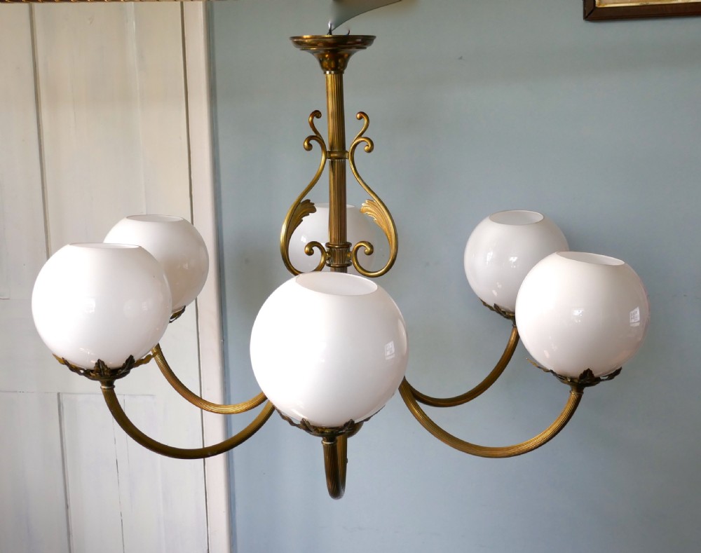 Very Large French Art Deco 6 Branch Globe Chandelier  View III