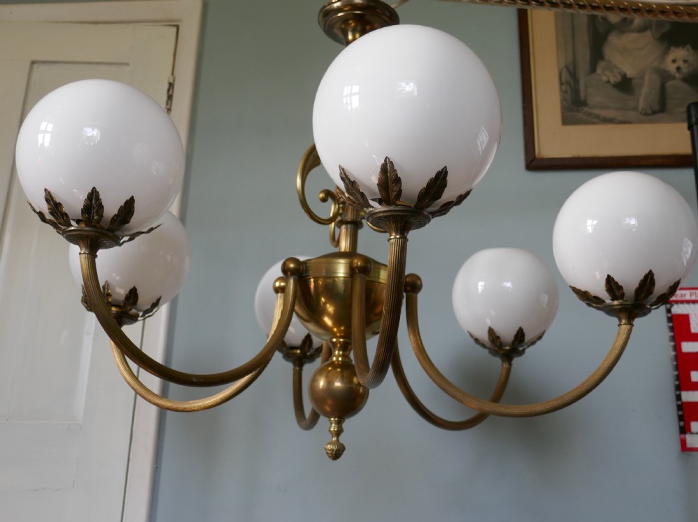 Very Large French Art Deco 6 Branch Globe Chandelier  View V