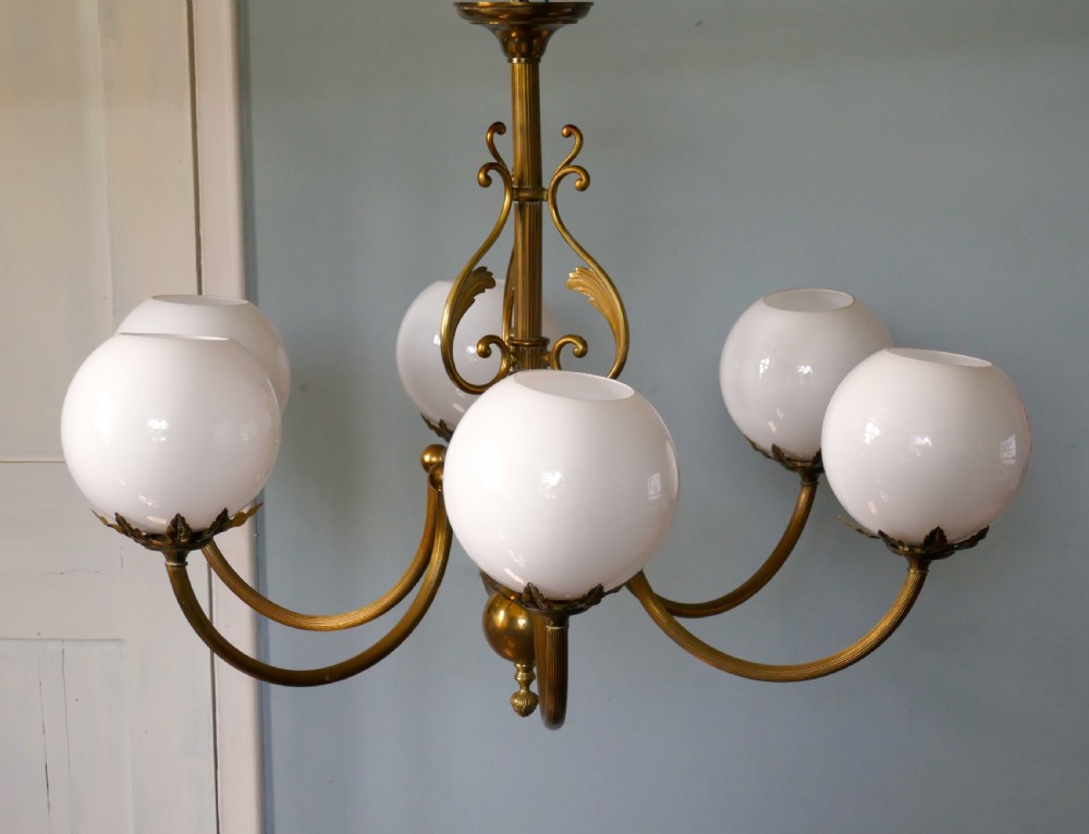 Very Large French Art Deco 6 Branch Globe Chandelier  View VII