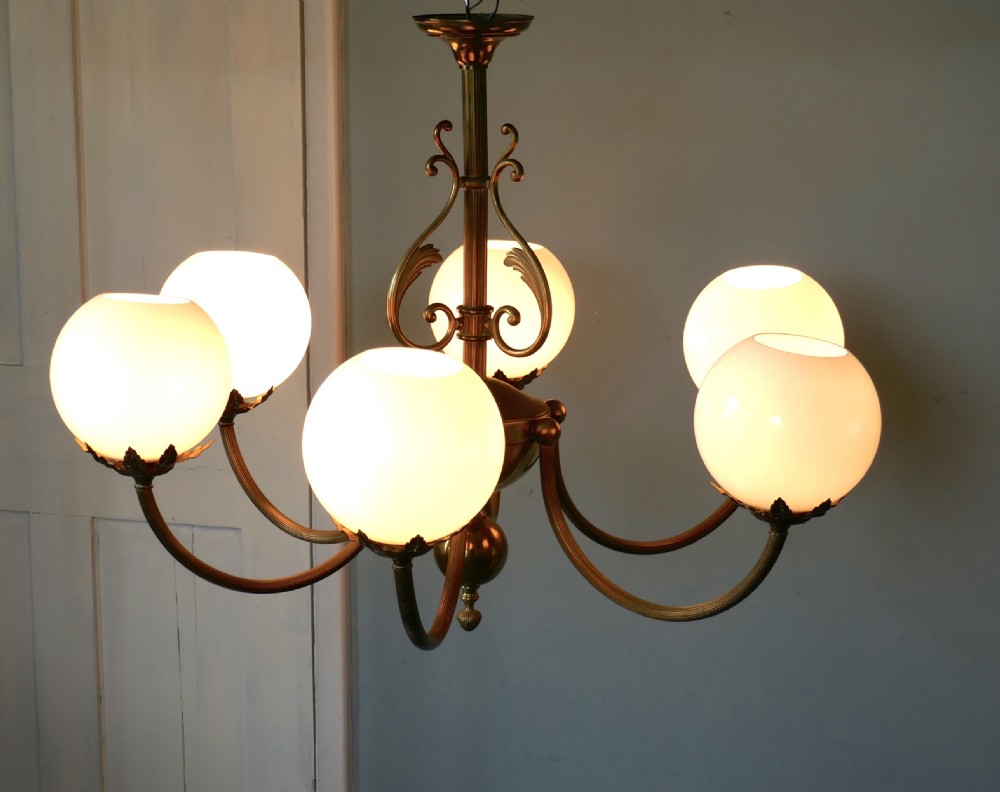 Very Large French Art Deco 6 Branch Globe Chandelier  View IX