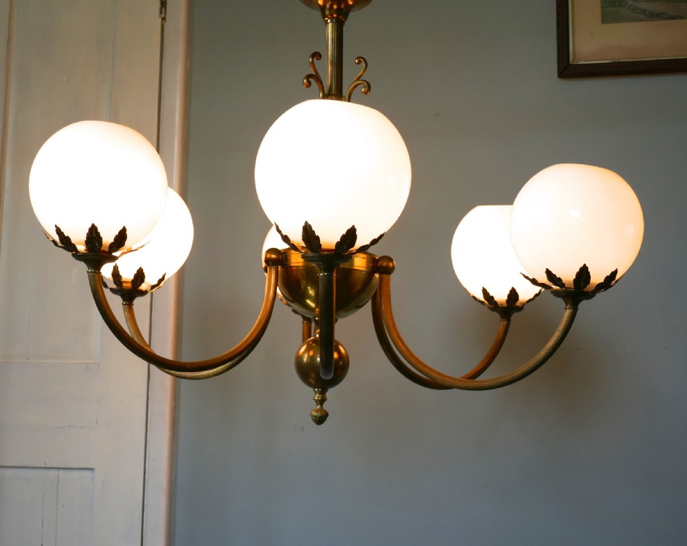 Very Large French Art Deco 6 Branch Globe Chandelier  View X