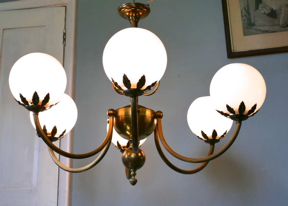 Very Large French Art Deco 6 Branch Globe Chandelier  View XI
