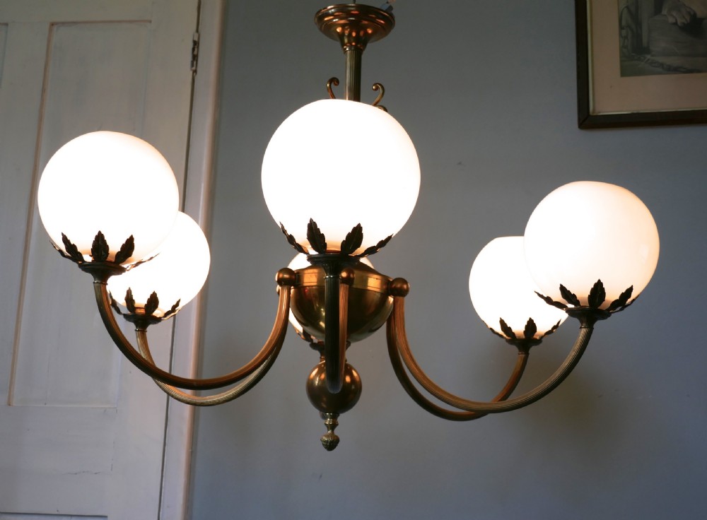 Very Large French Art Deco 6 Branch Globe Chandelier  View XII