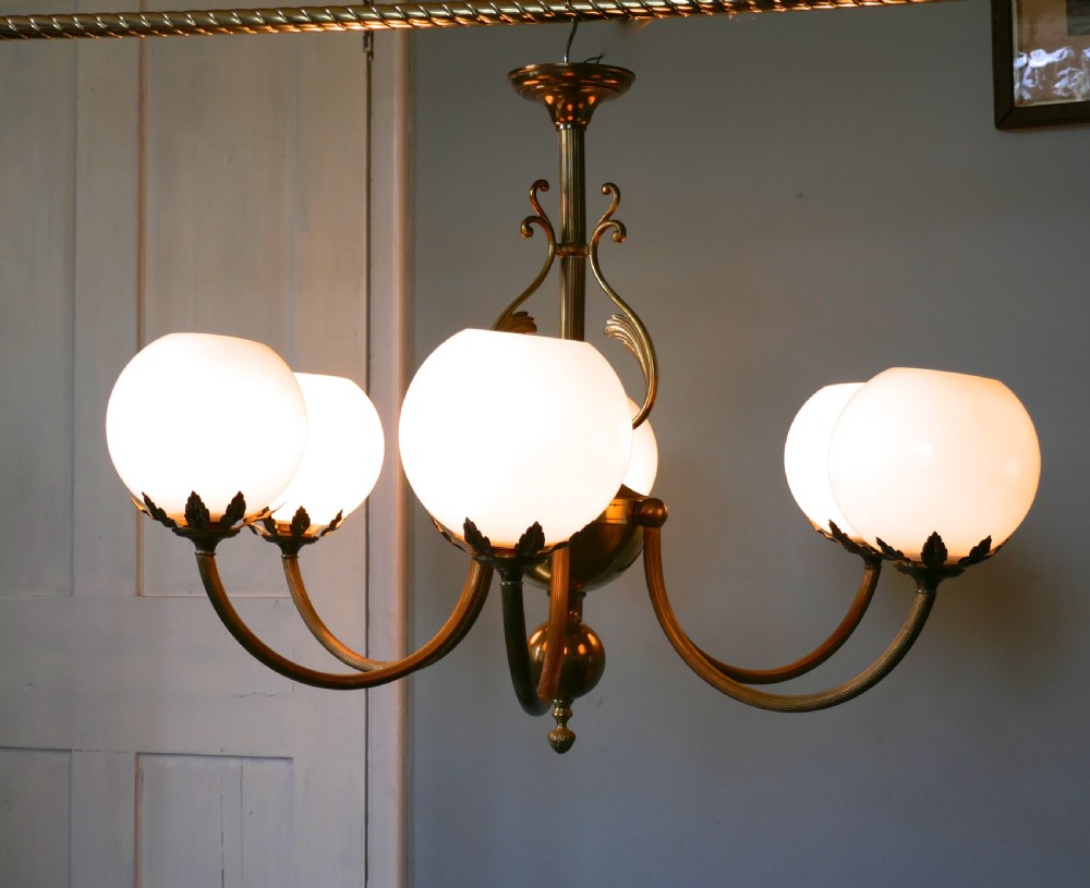 Very Large French Art Deco 6 Branch Globe Chandelier  View XIII