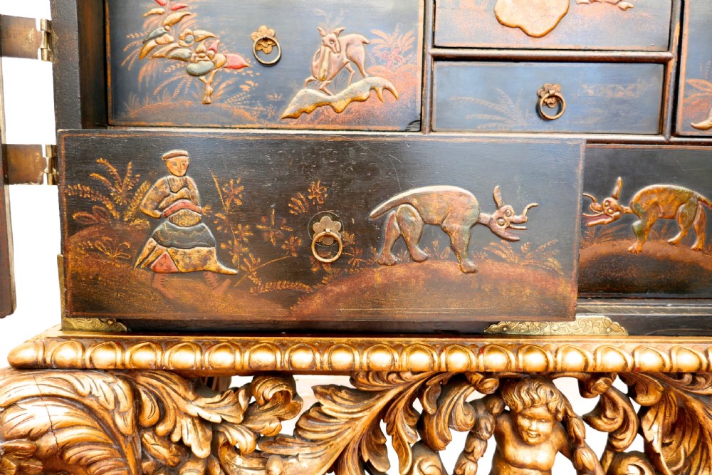 18th Century Japanned Collectors Cabinet on Stand, Clive of India  View X