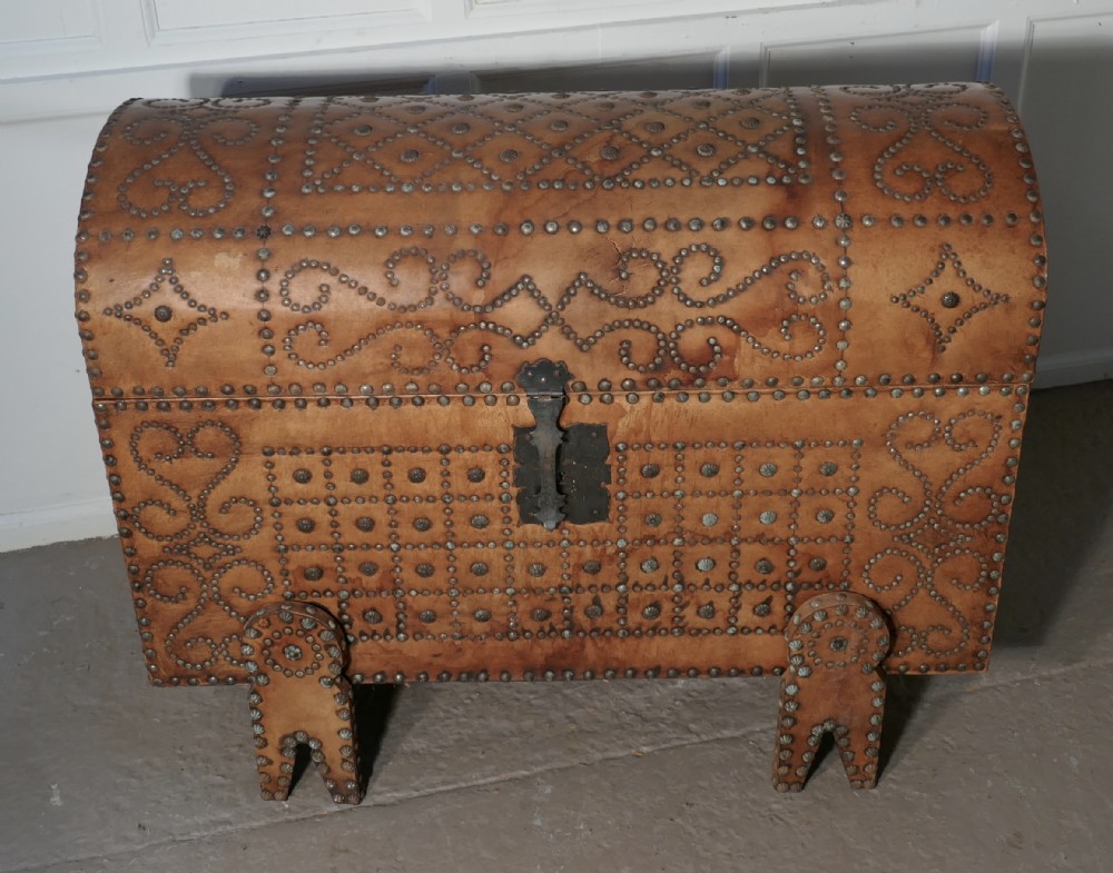 Spanish Dome Top Leather Brass Studded Marriage Chest  