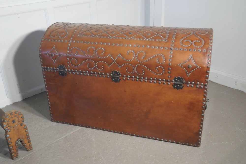 Spanish Dome Top Leather Brass Studded Marriage Chest   View III