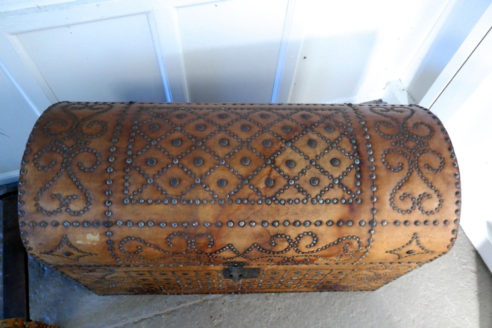 Spanish Dome Top Leather Brass Studded Marriage Chest   View VII