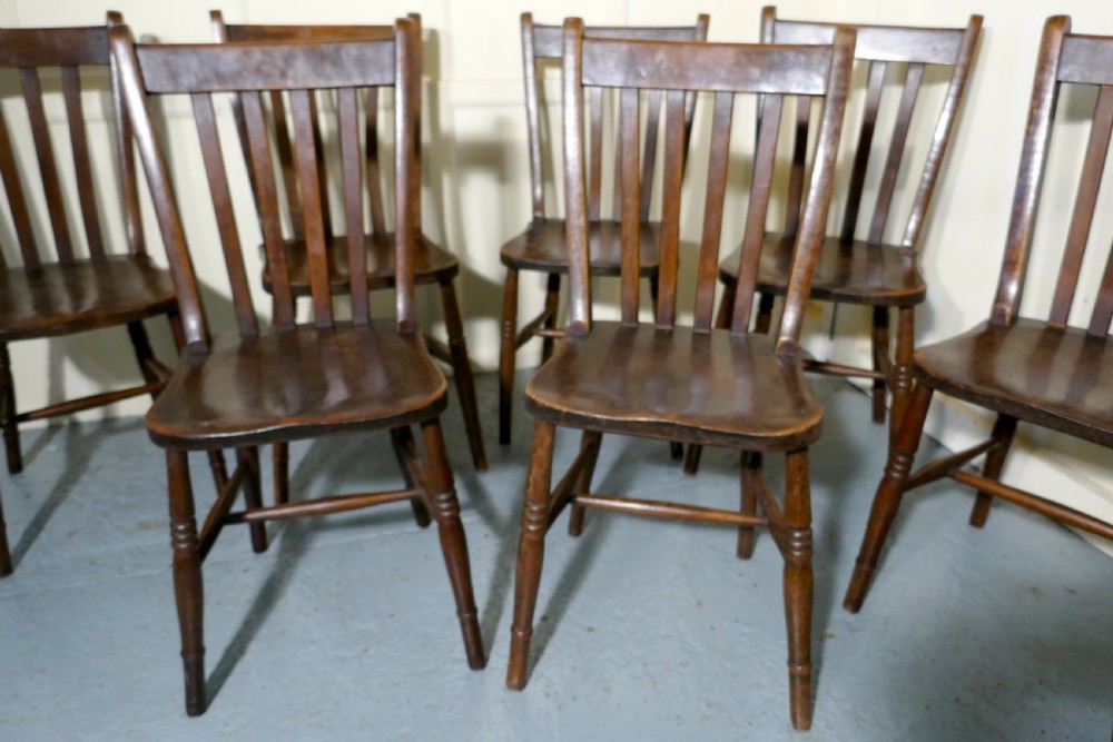 Set of 8 19th Century Traditional Slat Back Farmhouse Kitchen Chairs View VI