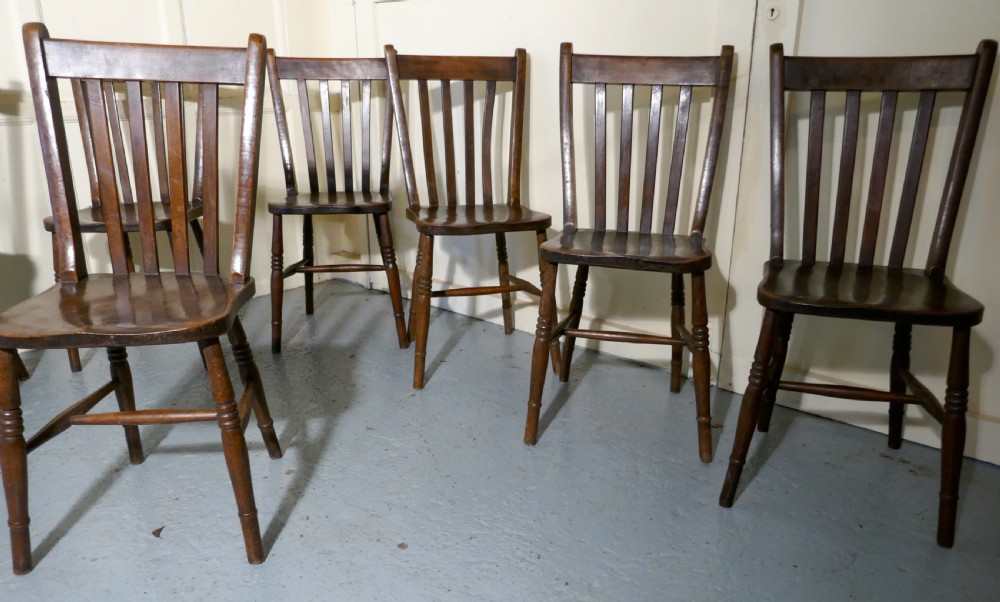 Set of 8 19th Century Traditional Slat Back Farmhouse Kitchen Chairs View VII