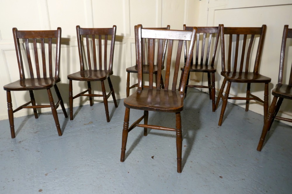 Set of 8 19th Century Traditional Slat Back Farmhouse Kitchen Chairs View VIII