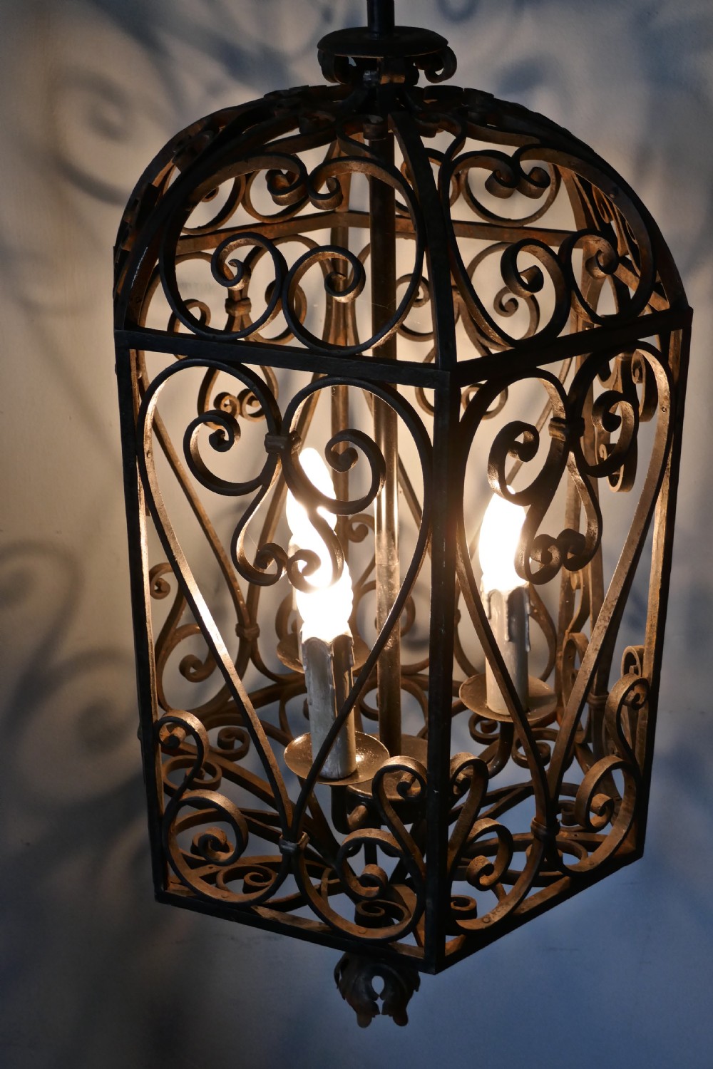 Very Large Decorative Wrought Iron Porch Lantern View IX