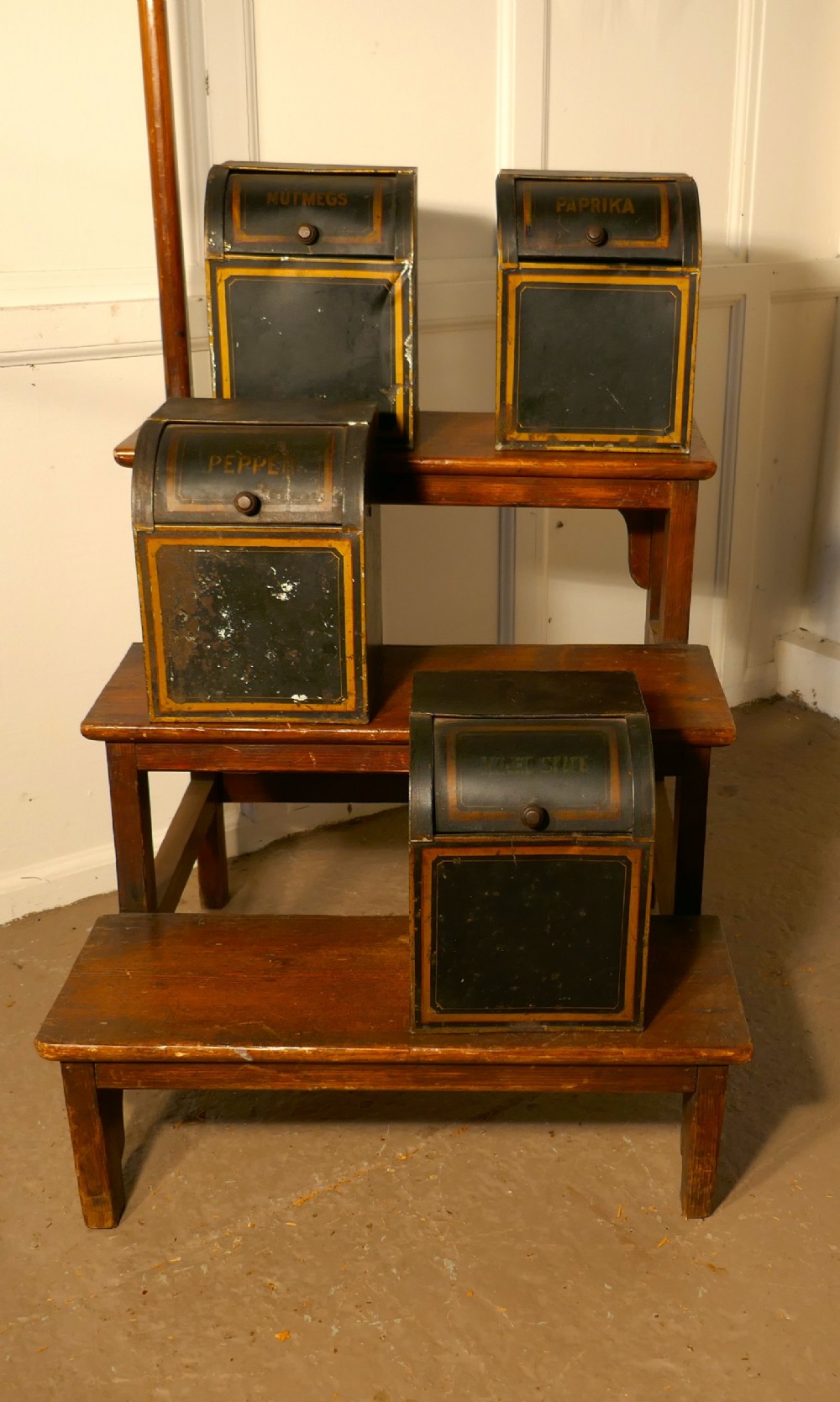 Set of 4 19th Century Tolewear Grocers Spice Canisters