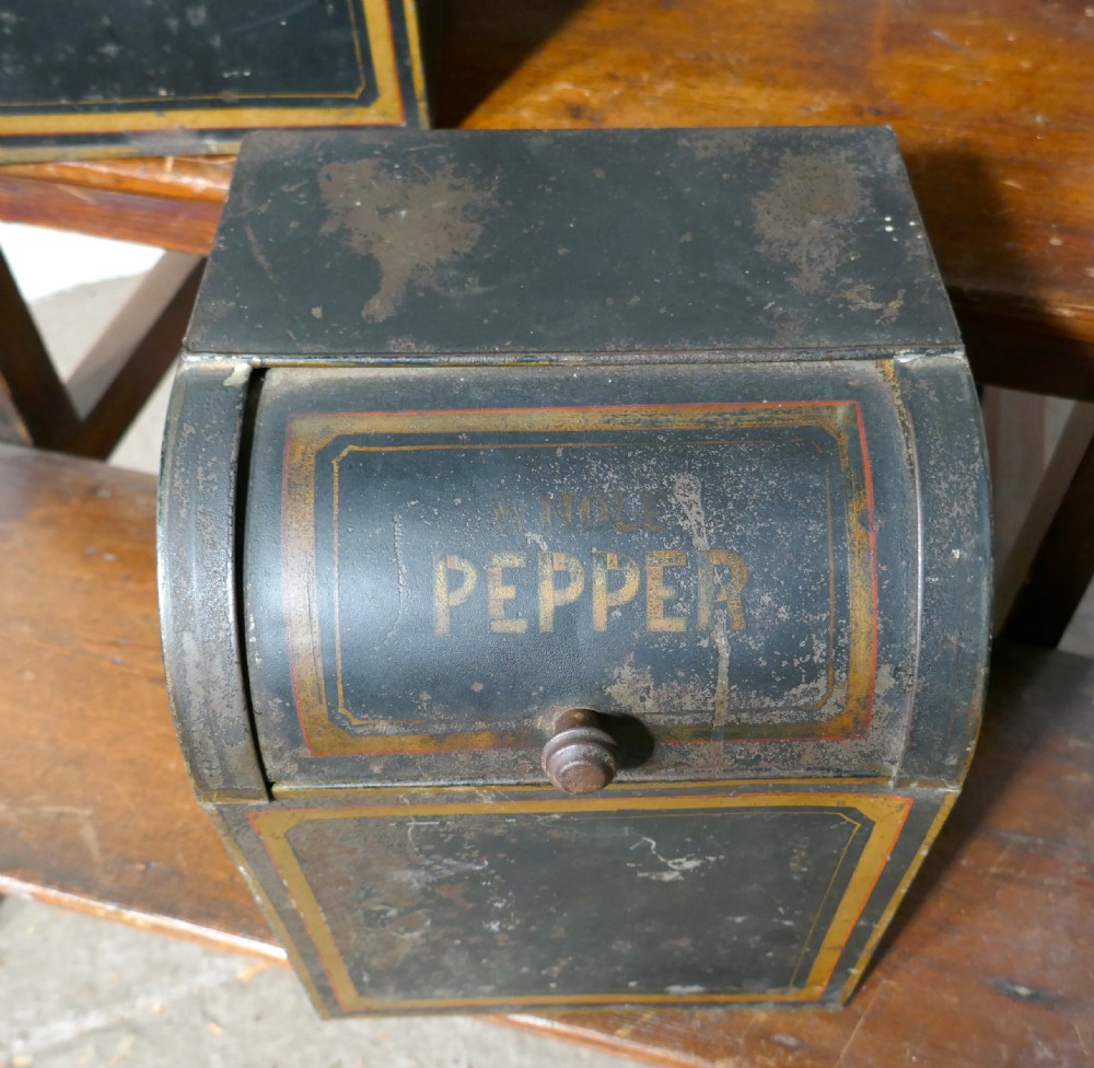 Set of 4 19th Century Tolewear Grocers Spice Canisters View VI