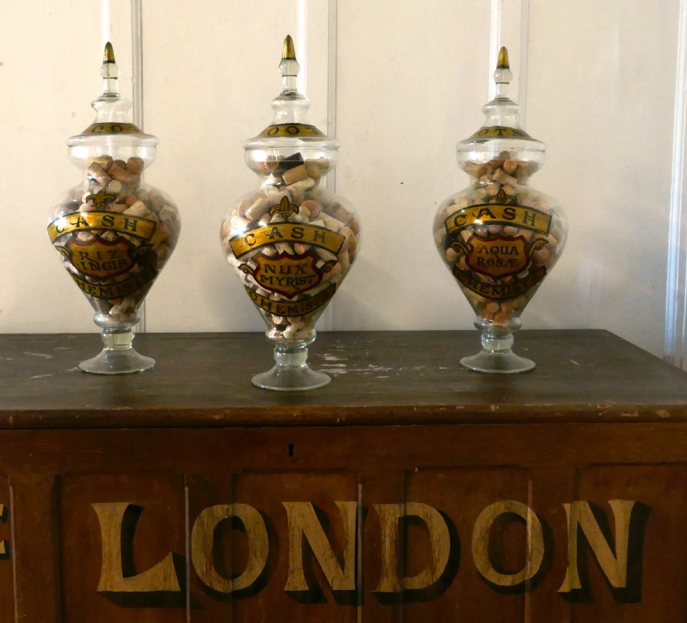 Collection of Three Very Large Apothecary or Old Boots Chemist  Jars Shop Display