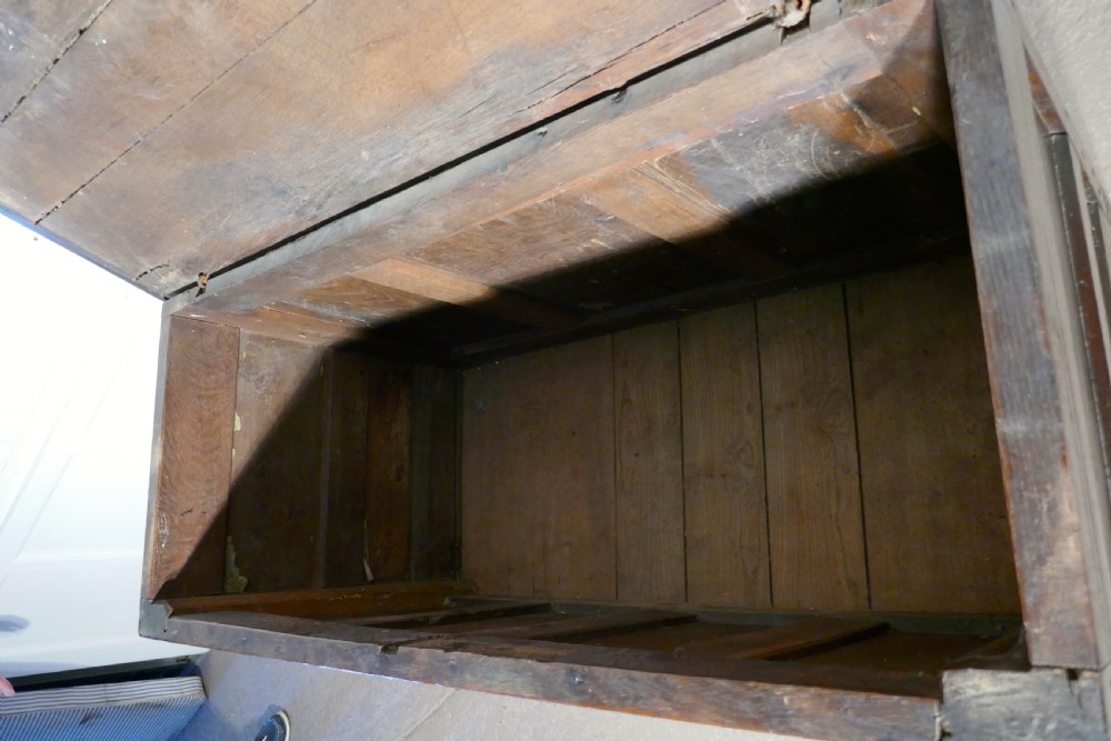 A Large 17th Century Inlaid Panelled Oak Coffer View III