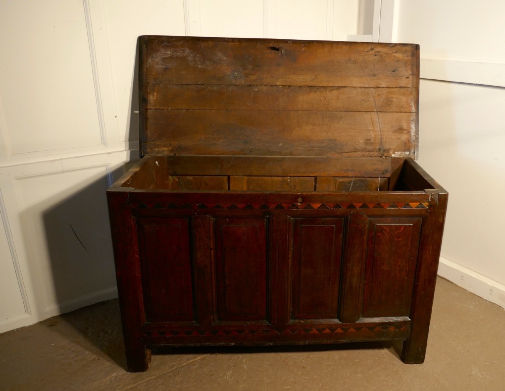 A Large 17th Century Inlaid Panelled Oak Coffer View VI
