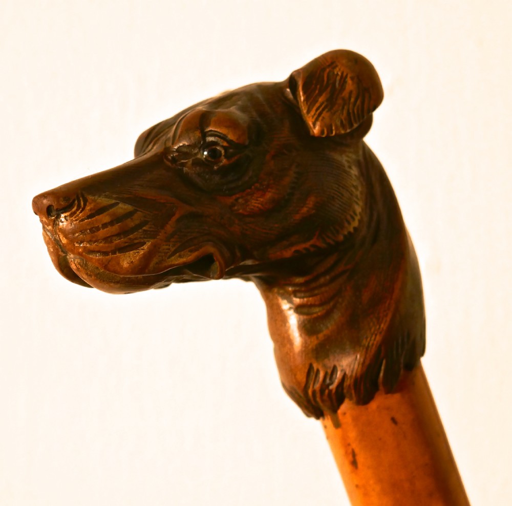 Malacca Cane with Carved Dog Head and Silver Collar View IX