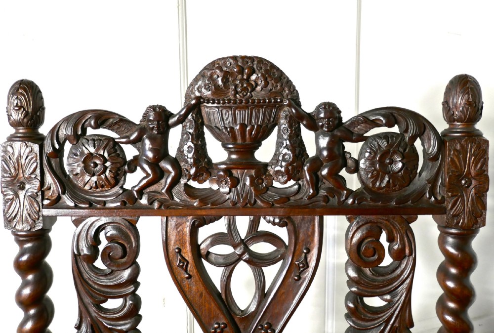 French 19th Century Carved Walnut Throne or Hall Chair View VIII