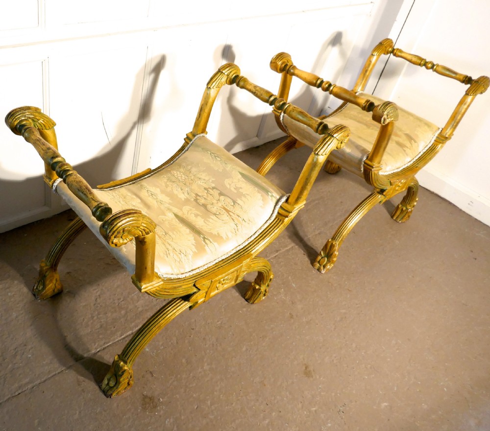 Pair of 19th Century Empire Style Gilt X Frame Stools View VII