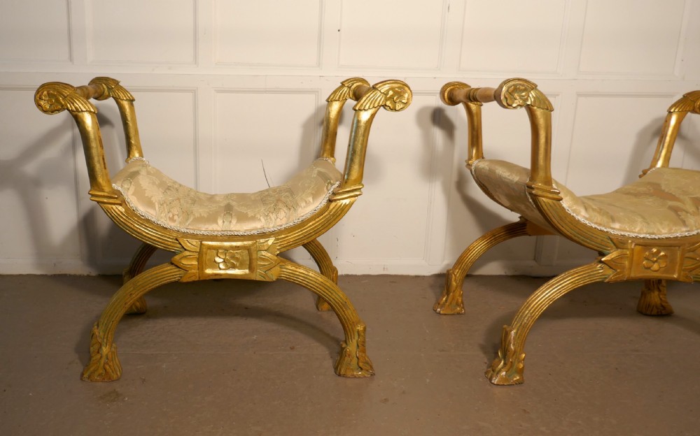 Pair of 19th Century Empire Style Gilt X Frame Stools View IX
