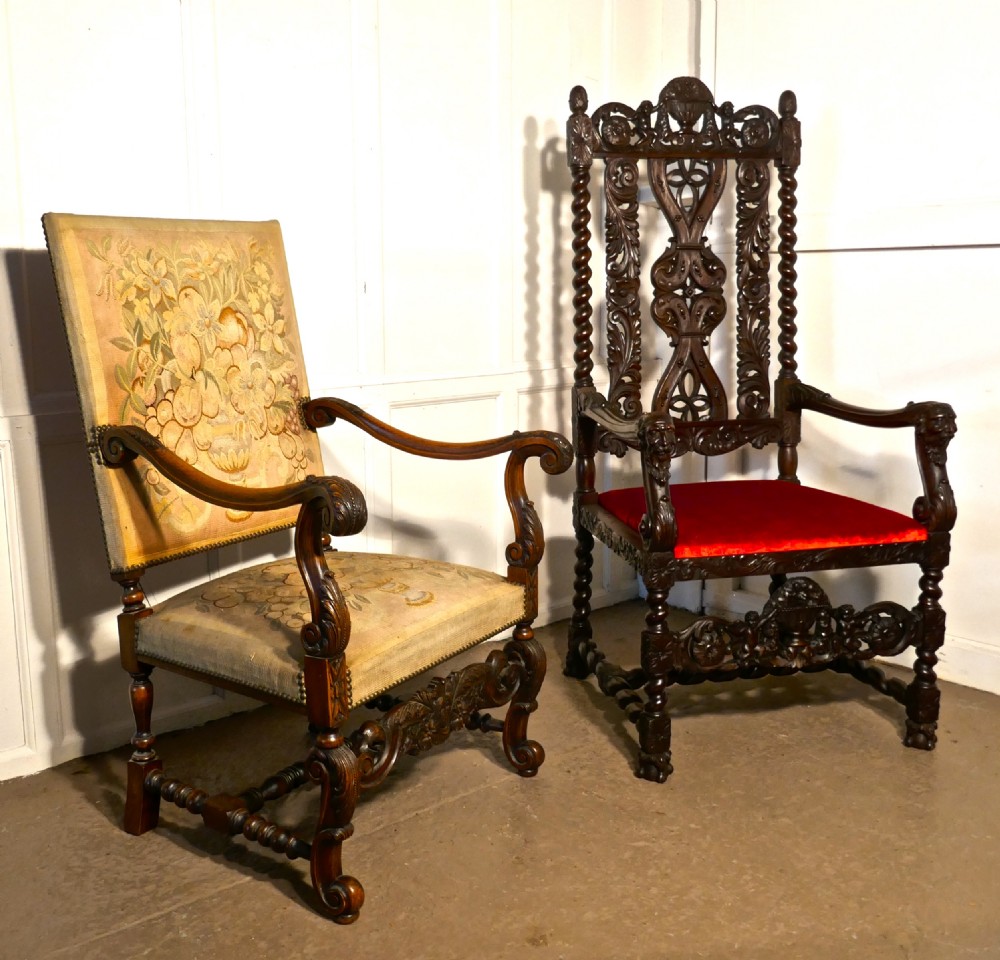 French Carved Walnut and Tapestry Library Chair  View II