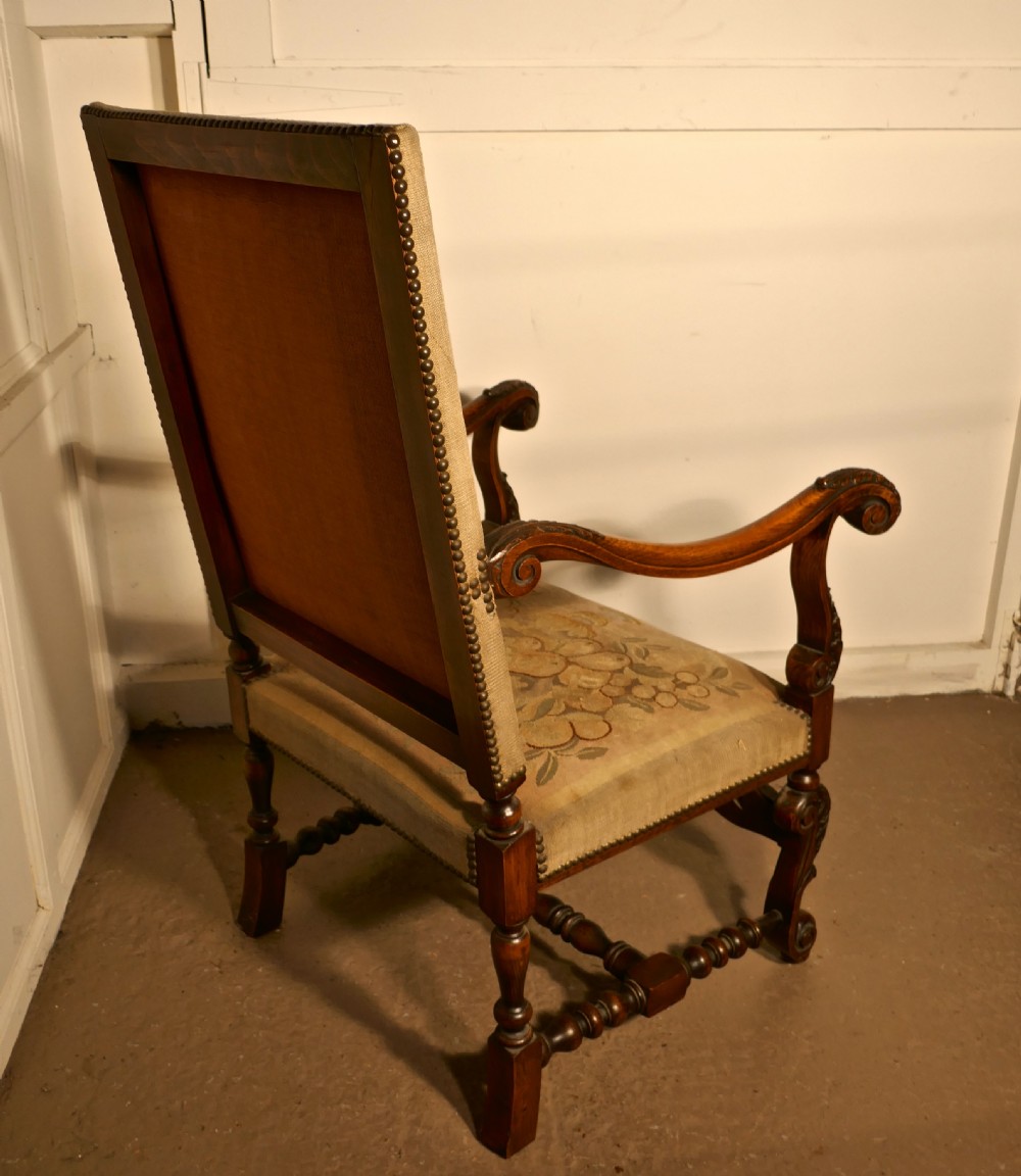 French Carved Walnut and Tapestry Library Chair  View IV