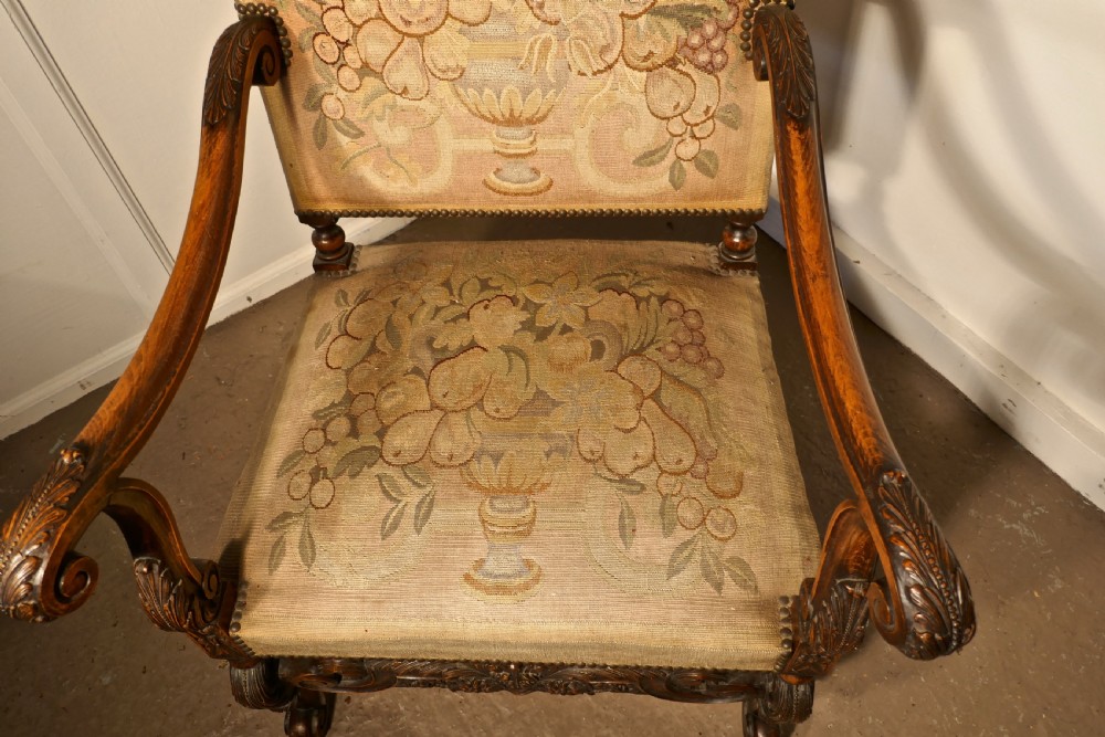 French Carved Walnut and Tapestry Library Chair  View IX