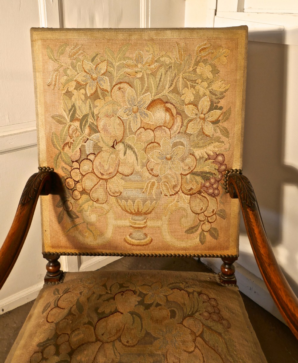 French Carved Walnut and Tapestry Library Chair  View X