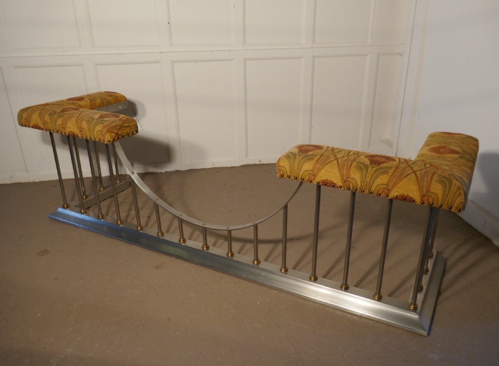 Large Polished Steel and Brass  Club Fender, with Liberty Fabric Seats View II