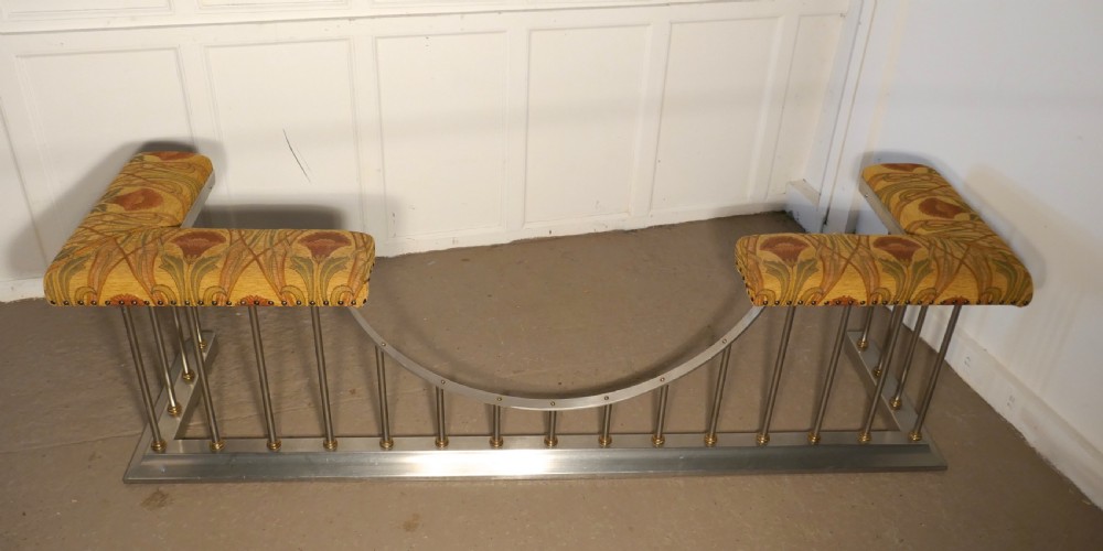 Large Polished Steel and Brass  Club Fender, with Liberty Fabric Seats View V