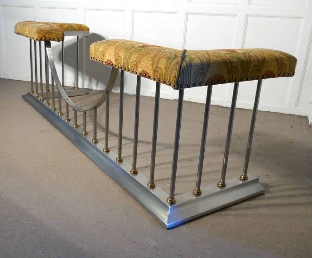 Large Polished Steel and Brass  Club Fender, with Liberty Fabric Seats View VI