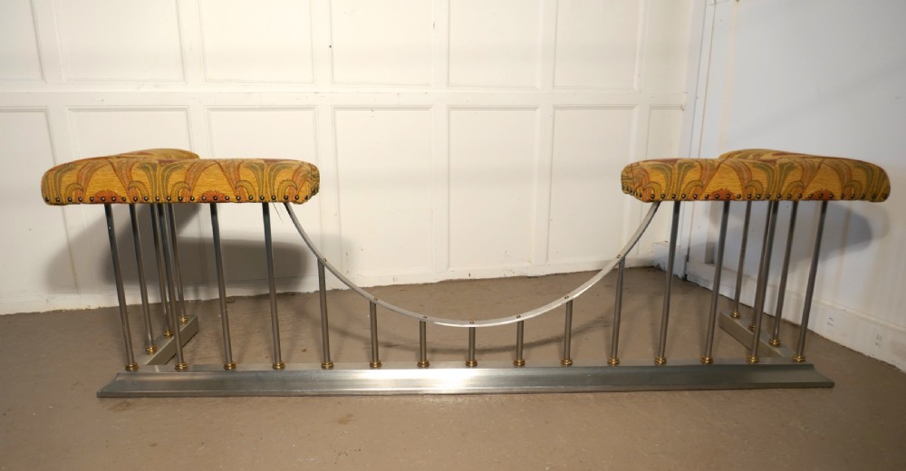 Large Polished Steel and Brass  Club Fender, with Liberty Fabric Seats View VII