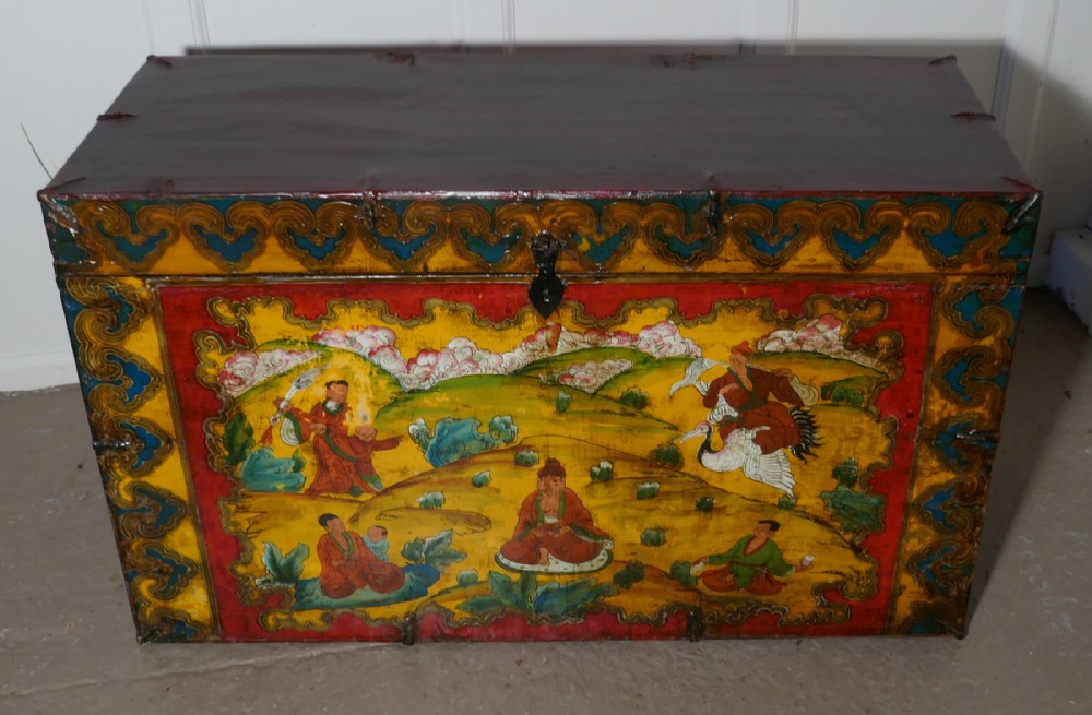 Oriental Folk Art Painted Chest or Coffer