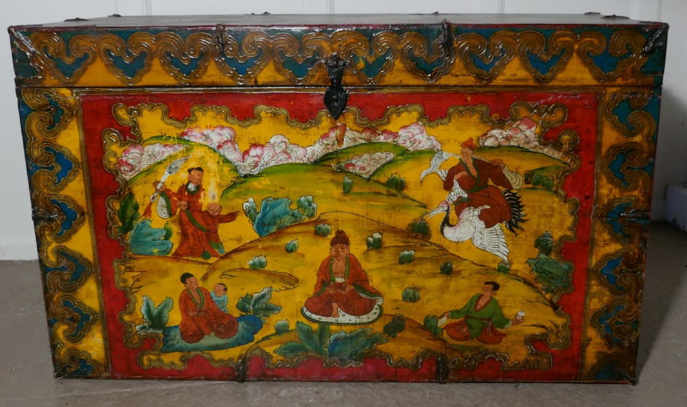 Oriental Folk Art Painted Chest or Coffer View IV