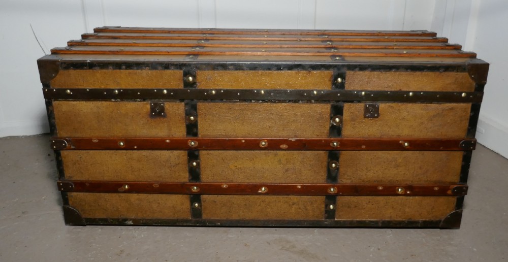 A Superb Quality Vintage Canvas Travel Chest or Steamer Trunk,  