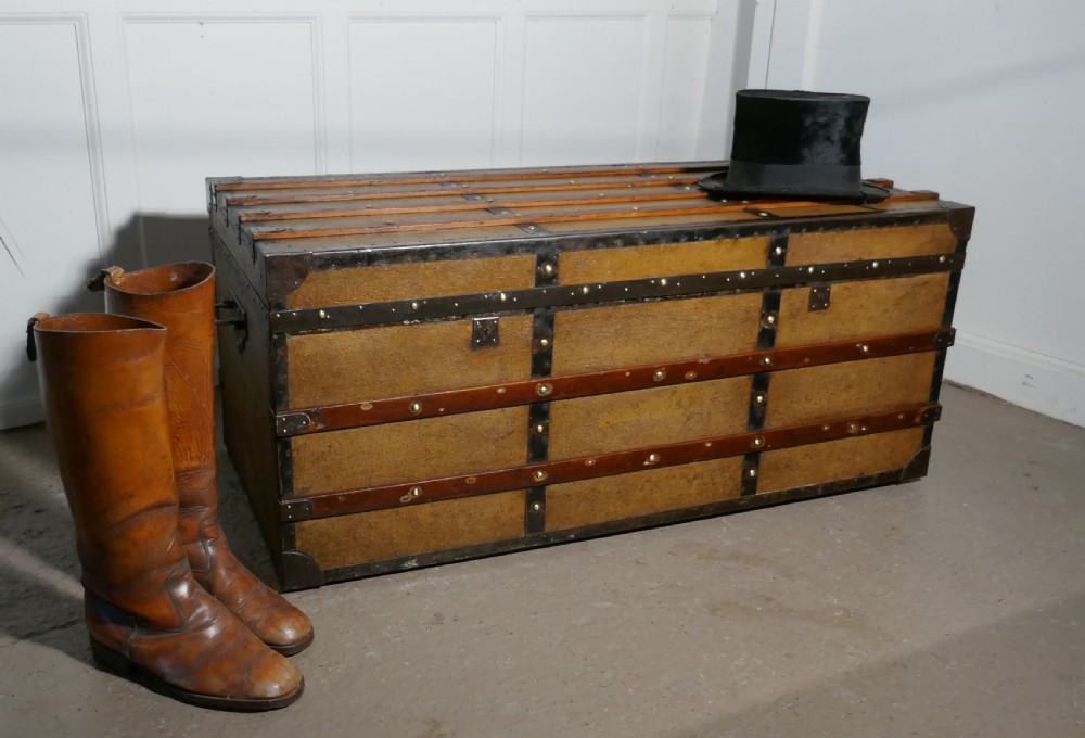 A Superb Quality Vintage Canvas Travel Chest or Steamer Trunk,   View X