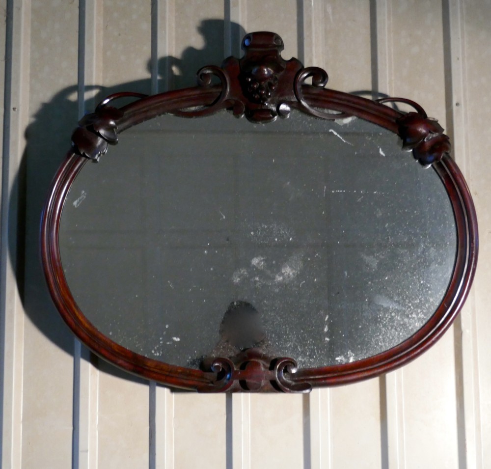 A Large French Carved Mirror Mahogany Oval Mirror View II