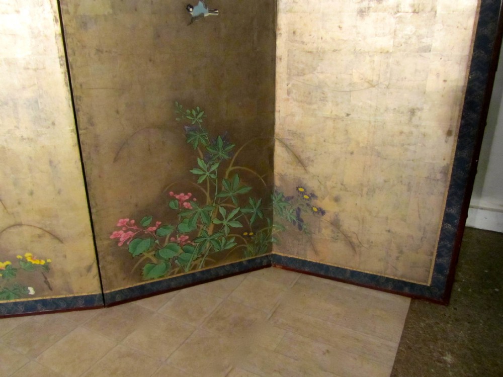 Pair of Gold and Painted Japanese 6 Fold Screens, (Byobu) Edo Period  View III