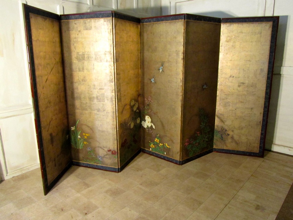 Pair of Gold and Painted Japanese 6 Fold Screens, (Byobu) Edo Period  View V