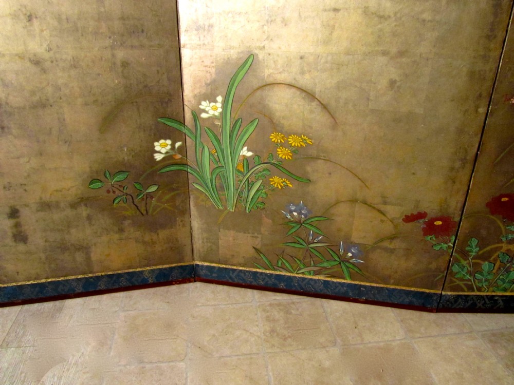 Pair of Gold and Painted Japanese 6 Fold Screens, (Byobu) Edo Period  View VII