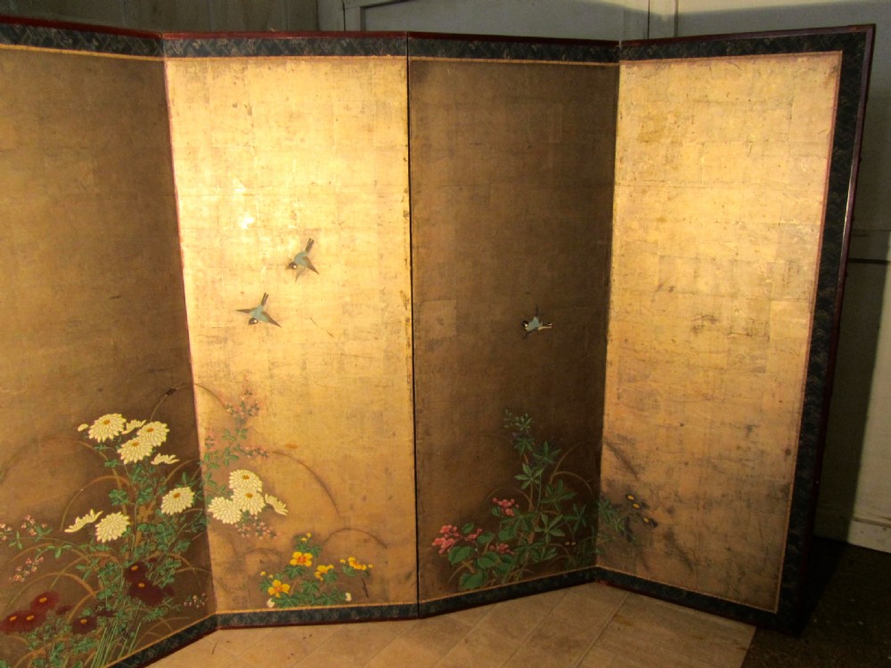 Pair of Gold and Painted Japanese 6 Fold Screens, (Byobu) Edo Period  View IX