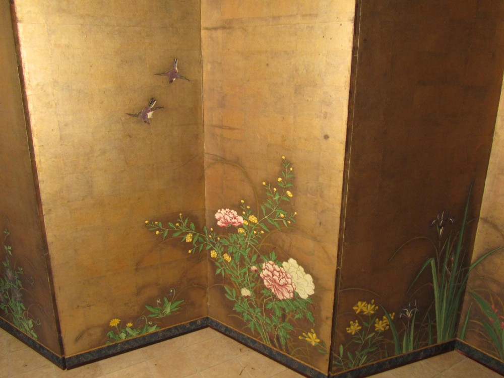 Pair of Gold and Painted Japanese 6 Fold Screens, (Byobu) Edo Period  View XIII