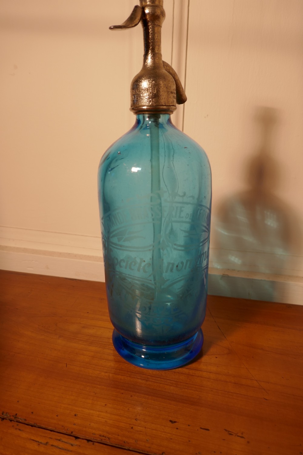 Antique French Soda Syphon Blue Glass from Lambezellec, Brest View II