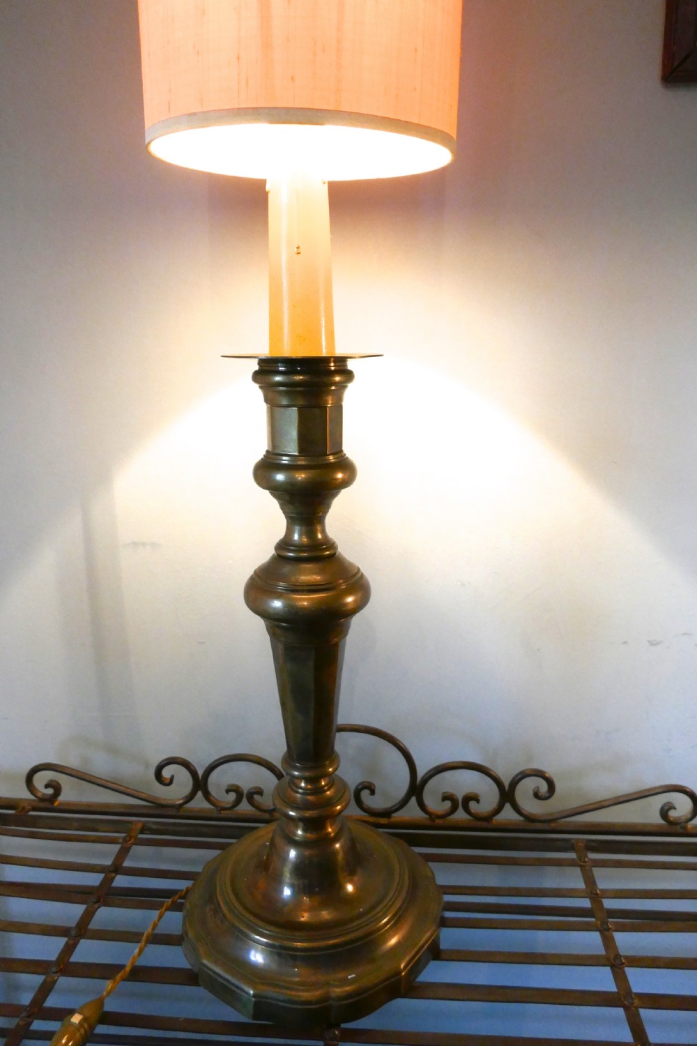 Large French Brass Candlestick Table Lamp View V