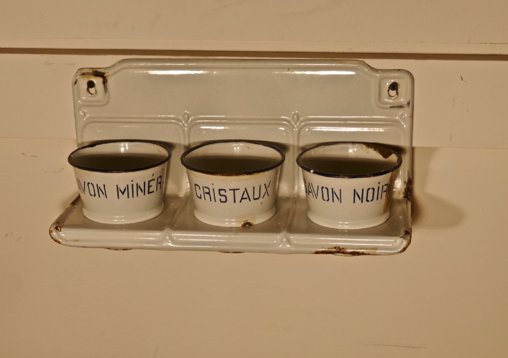 French Enamel, 3 Canister Soap Dish Laundry Set