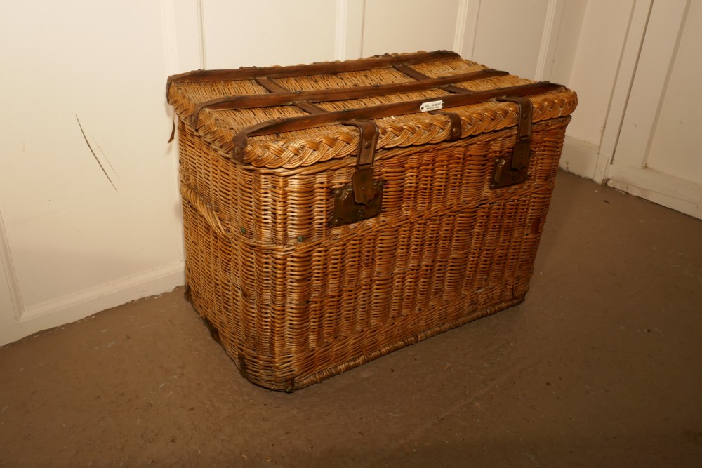 French Antique Wicker Laundry Basket or Linen Hamper View III