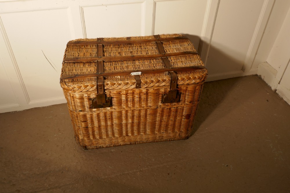 French Antique Wicker Laundry Basket or Linen Hamper View X